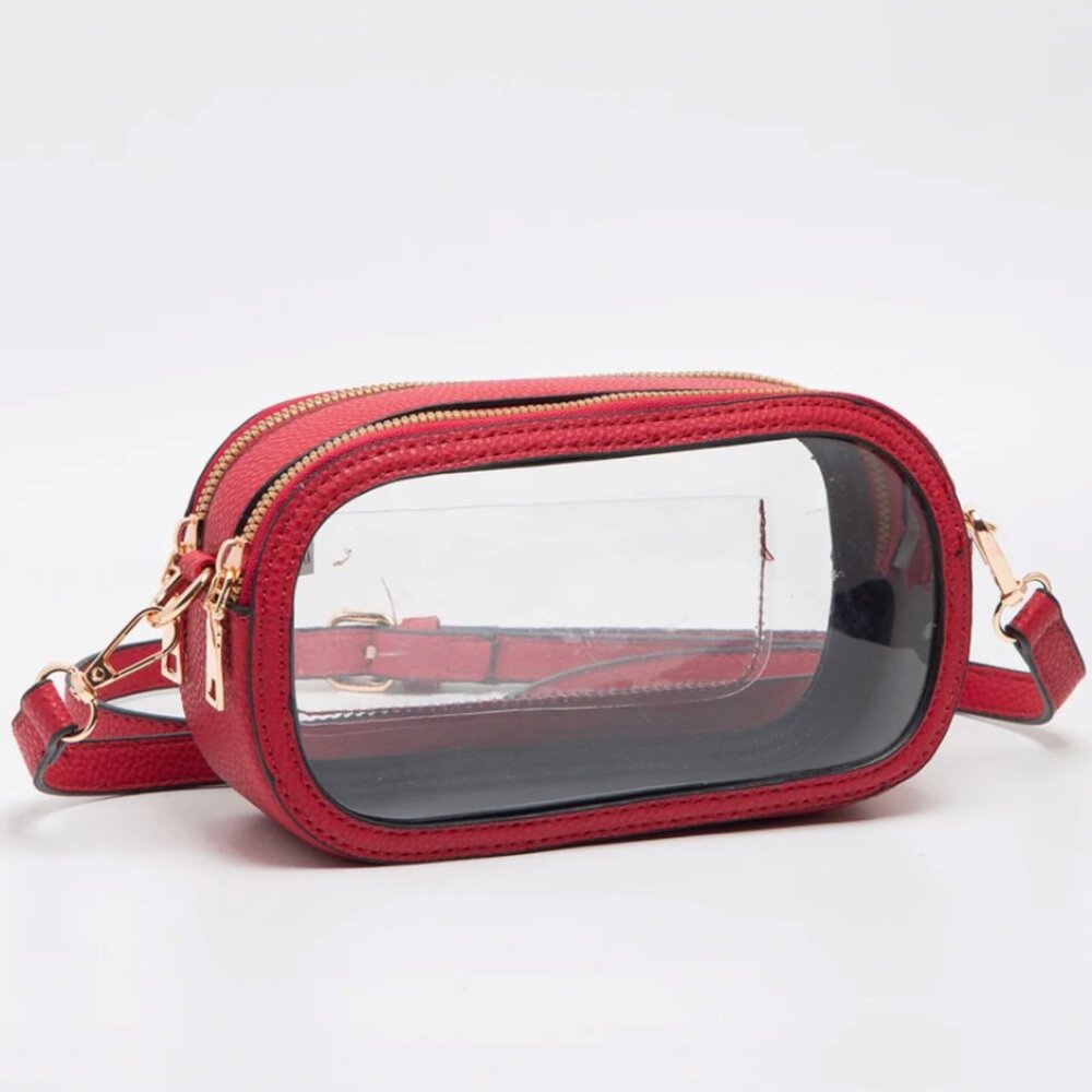 NWT RED Trim Double Zipper Oval Clear Stadium-Approved Game Day Crossbody Bag